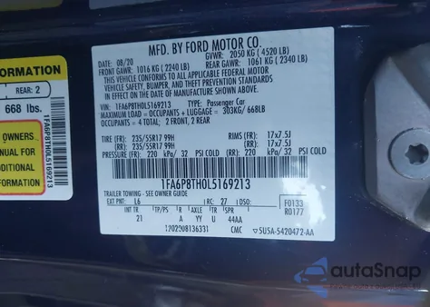 2020 Ford Mustang Ecoboost Fastback from USA, damaged, VIN 1FA6P8TH0L5169213